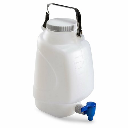 GLOBE SCIENTIFIC Carboys, Rectangular with Spigot and Handle, HDPE, White PP Screwcap, 5 Liter, Molded Graduations 7310005